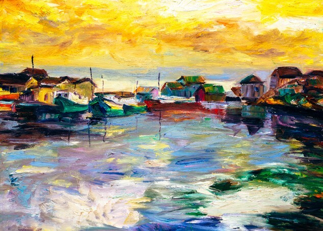 Oil Painting - Fishing Village